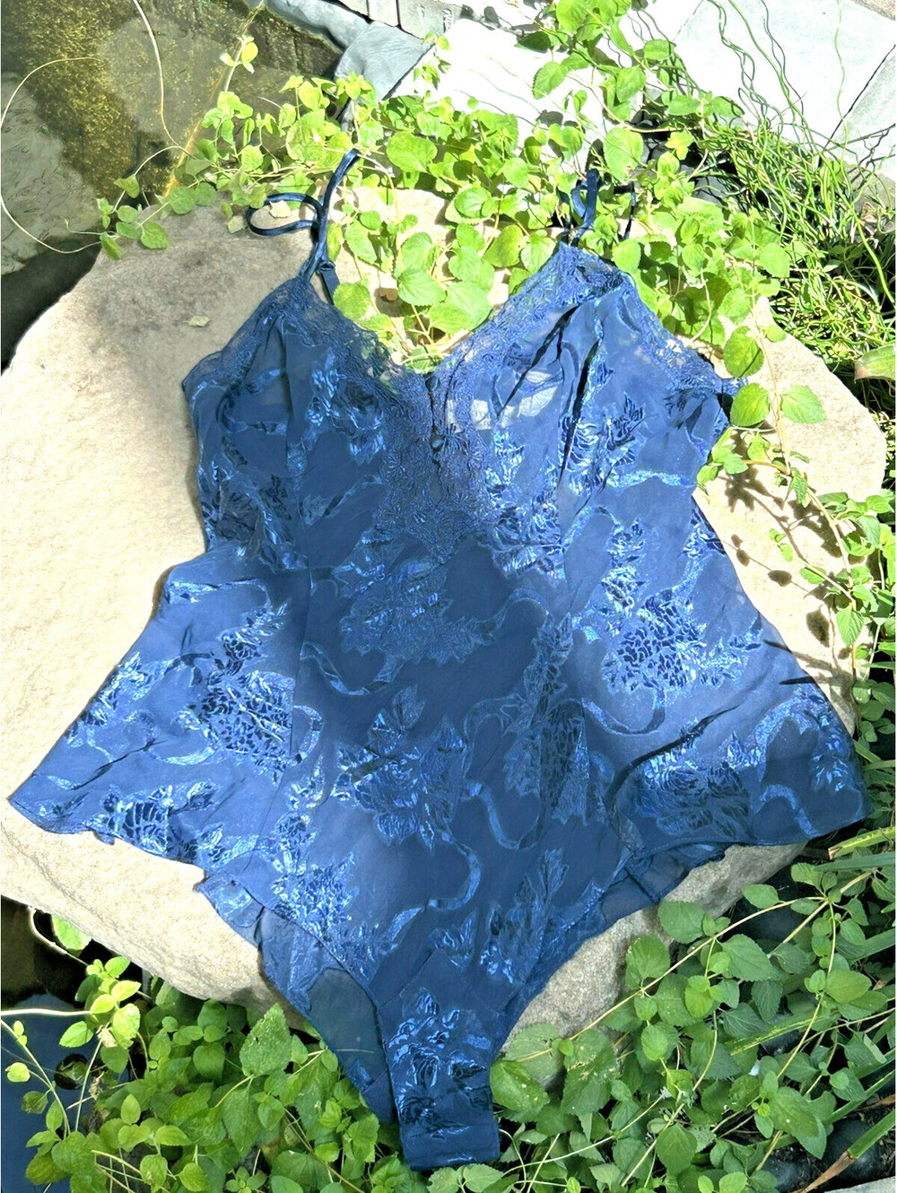 Vtg Gold Label Victoria Secret Lingerie Blue Teddy Romper Gown Nightie 90s L